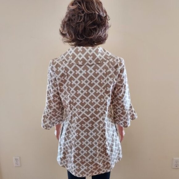 Oh Gussie Lattice Print Bell Sleeve Jacket RETRO BOHO TRENDY DESIGNER Size S NEW - Picture 5 of 10